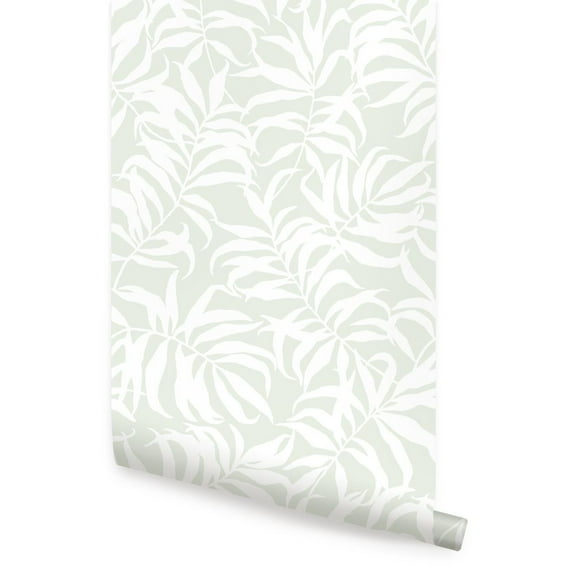 Tropical Palm Leaves Solid Peel and Stick Vinyl Wallpaper Sheet-Sage, 24 inches wide x 108 inches long by Simple Shapes