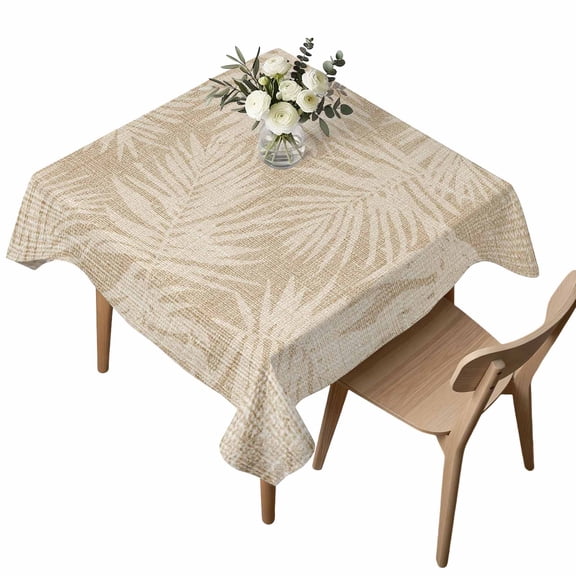 Tropical Palm Leaves Square Tablecloth Boho Brown Linen Nature Summer Waterproof Wrinkle Free Soft Table Cloth Spill-Proof Washable Table Cover for Dining Party Picnic 54 x 54 Inch