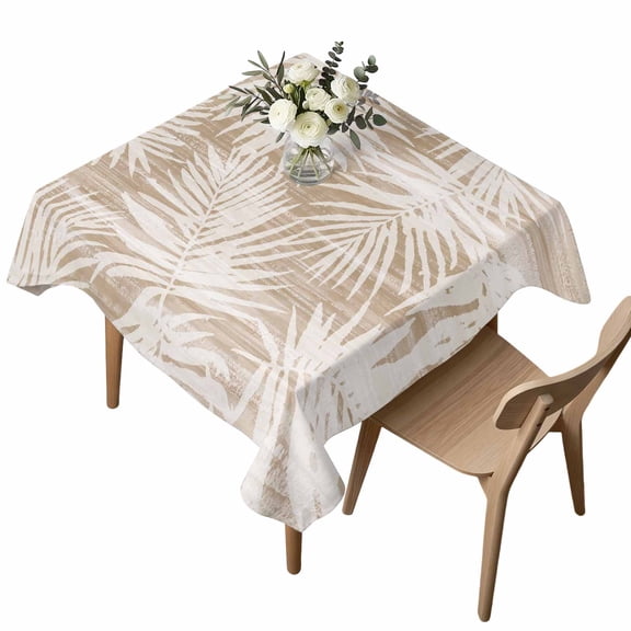 Tropical Palm Leaves Square Tablecloth Boho Brown White Nature Summer Waterproof Wrinkle Free Soft Table Cloth Spill-Proof Washable Table Cover for Dining Party Picnic 60 x 60 Inch