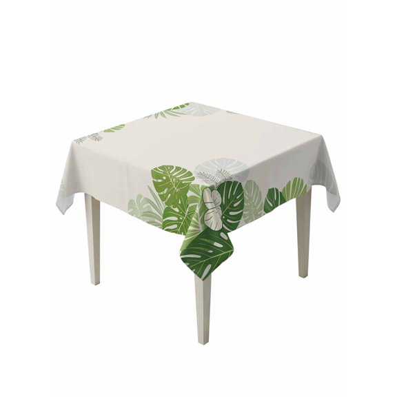 Tropical Palm Leaves Table Cloth, Waterproof Tablecloth for Square Tables, Summer Green Botanical Leaf Plants Reusable Washable Fabric Table Cover for Restaurant Kitchen Dining Tables 60"x60"