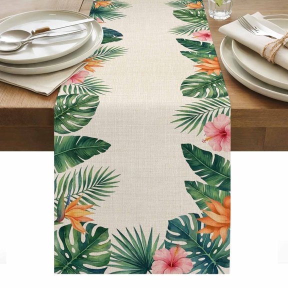 Tropical Palm Leaves Table Runner Summer Botanical Floral Rustic Tablerunners 13 x 48 Inch, Table Decorations Tabletop Scarf for Summer Gathering Holiday Farmhouse Kitchen Dining Decor