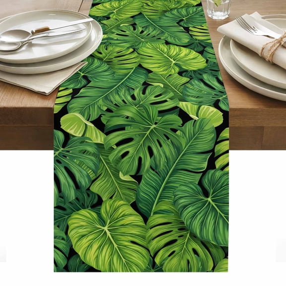 Tropical Palm Leaves Table Runner Summer Green Botanical Leaf Tablerunners 13 x 60 Inch, Table Decorations Tabletop Scarf for Summer Gathering Holiday Farmhouse Kitchen Dining Decor