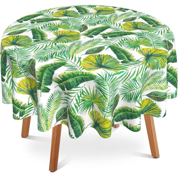 Tropical Palm Leaves Tablecloth Round 60 Inch,Table Cloth Washable Spillproof Wrinkle Free Fabric Table Cover for Indoor Outdoor Kitchen Dinning