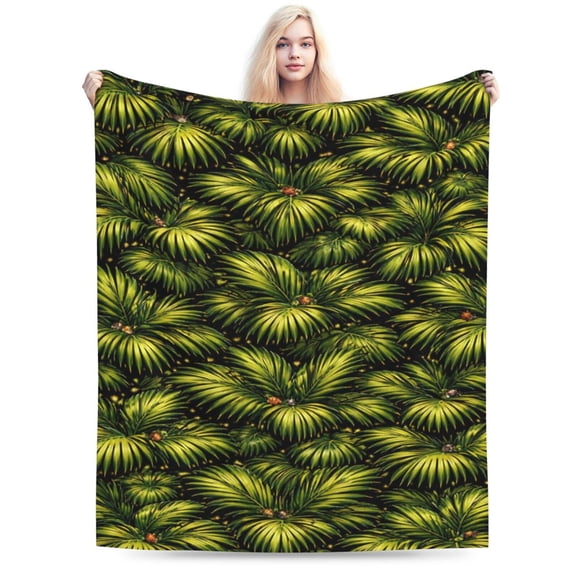 Tropical Palm Leaves Throw Blanket, Dark Botanical Pattern Design, Soft Lightweight Blanket for Couch Sofa Bed Home Decor 60x50