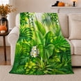 thumbnail image 1 of Tropical Palm Leaves with White Flowers and Lush Jungle Greenery, Botanical Rainforest Art for Plant Lovers, Birthday Gift, Soft Flannel Blanket for Bedroom, Fresh Home Decor, 1 of 9