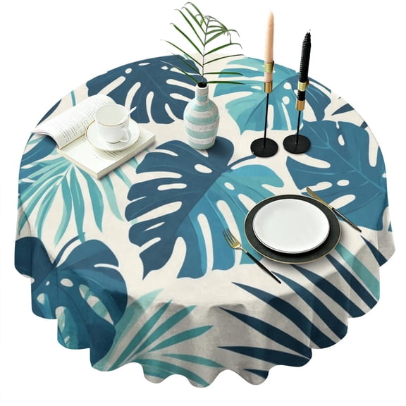 Tropical Palm Leaves in Hawaii Round Tablecloth 60" X 60",Wrinkle Wipeable Table Cloth for Kitchen Dining Room Picnic Patio Party