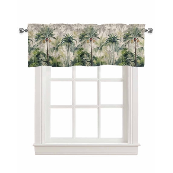 Tropical Palm Linen Curtain Valance for Bedroom/Bathroom/Kitchen/Living/Dining Room Window,Retro Green Coconut Plant Tree Summer Farmhouse Pocket Topper Drapes Decorative Cafe Drapery Panel 42"x12"