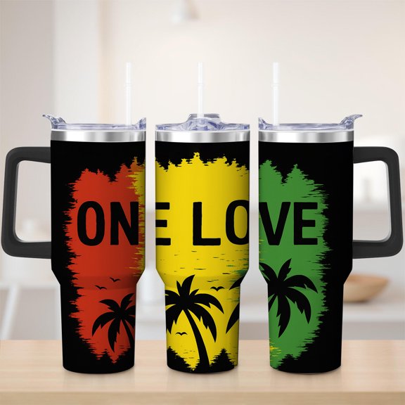 Tropical Palm One Love Stainless Steel Insulated Mug with Lid and Handle, 30oz