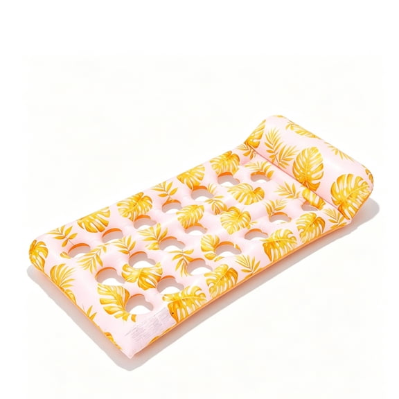 Tropical Palm Print Inflatable Pool Float Raft Foldable PVC Water Lounger with Holes for Pool Beach Relaxing