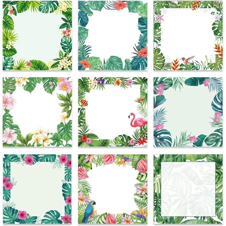 Tropical Palm Sticky Notes Gifts, 9 Pack Hawaiian Style Sticky Notes 3x3 Inch, Summer Flamingo Hawaii Self-Stick Memo Pads, Monstera Deliciosa Office Home Supplies, 450 Sheets