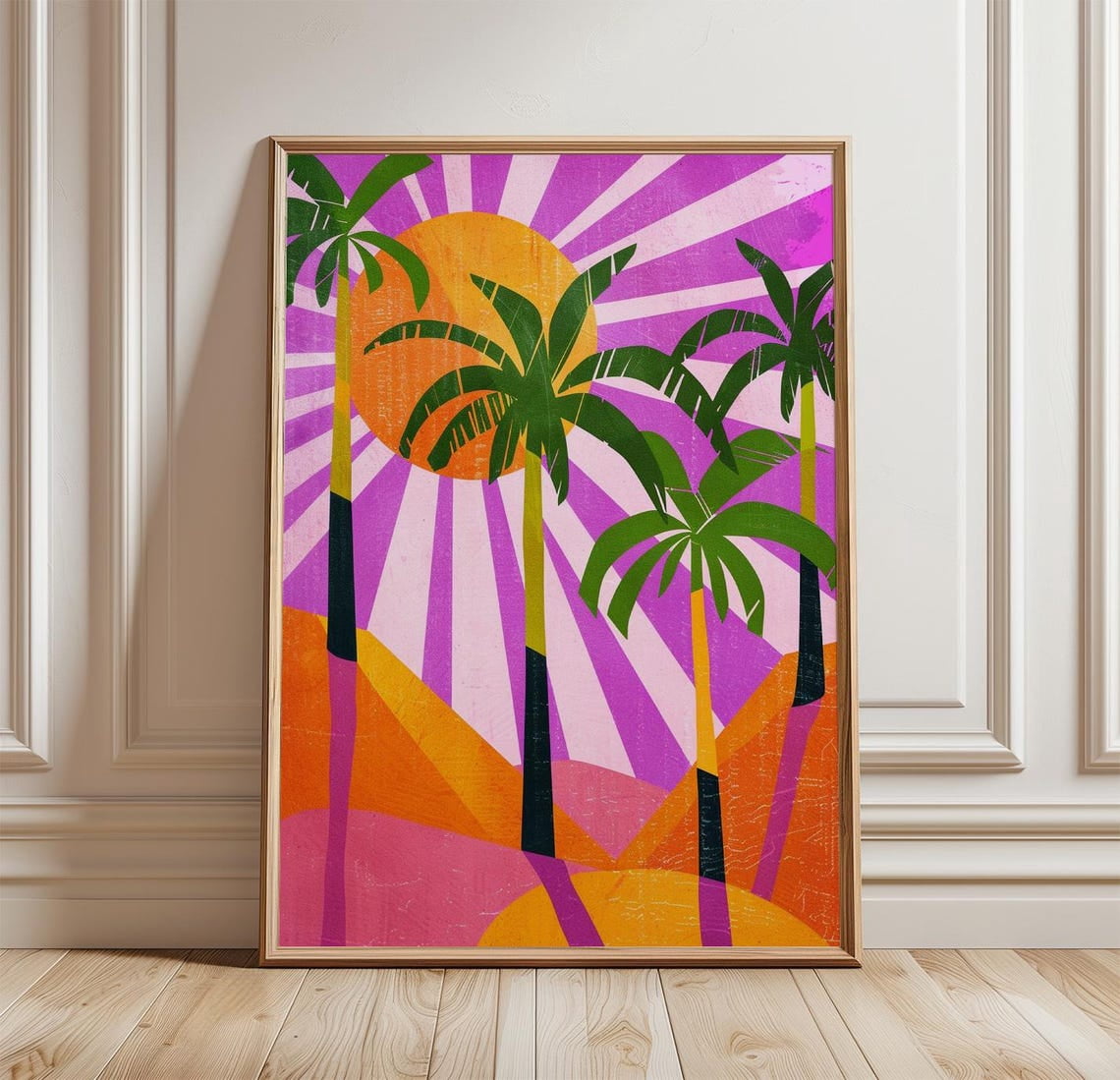 Tropical Palm Sun Poster, Retro Sunset Graphic, Study Room, Office And ...