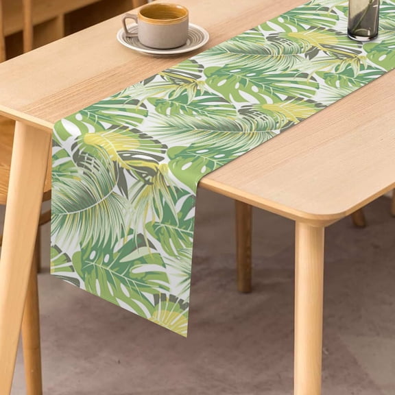 Tropical Palm Table Runner 72 In Summer Plants Leaves Dining Linen Runner for Table Decorations