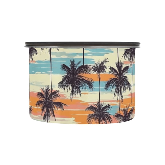 Tropical Palm Tree Airtight Coffee Bean Canister 17oz Food Storage Containers with Lids For Gournd, Tea, Sugar, Flour, Rice, Cereal, Candy Cookie Jar