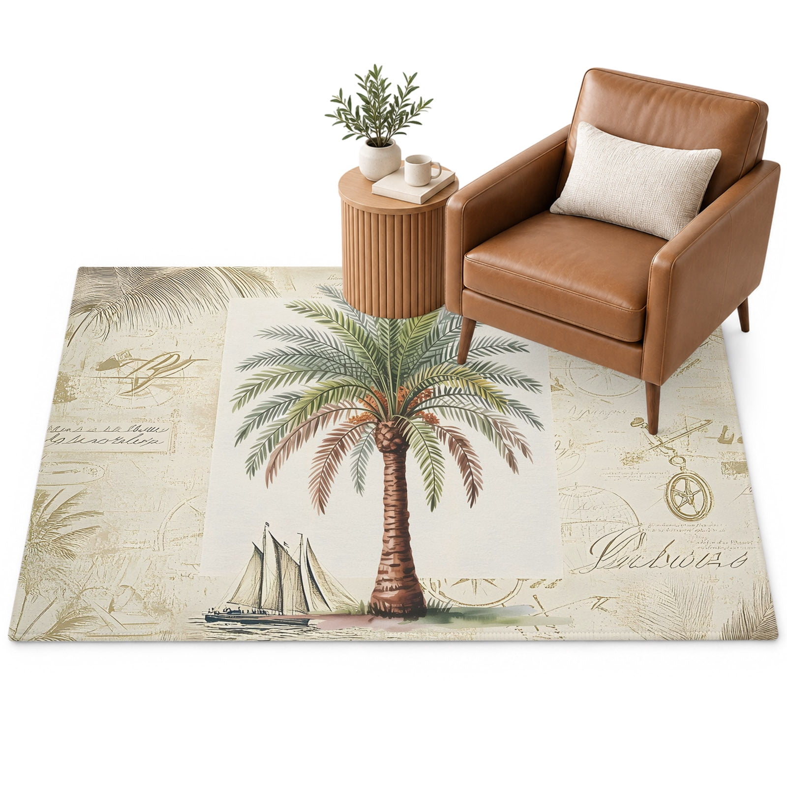 Tropical Palm Tree Area Rug 4'x6', Vintage Summer Coastal Palm Tree ...