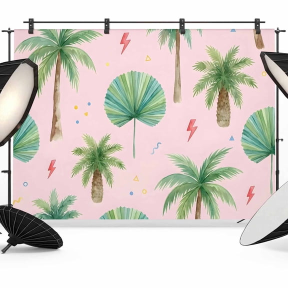 Tropical Palm Tree Backdrop for Photography, Lightning Summer Pink Boho Photo Backdrop Portrait Background Party Banner Photo Backgrounds for Studio Booth Props, 7x5ft