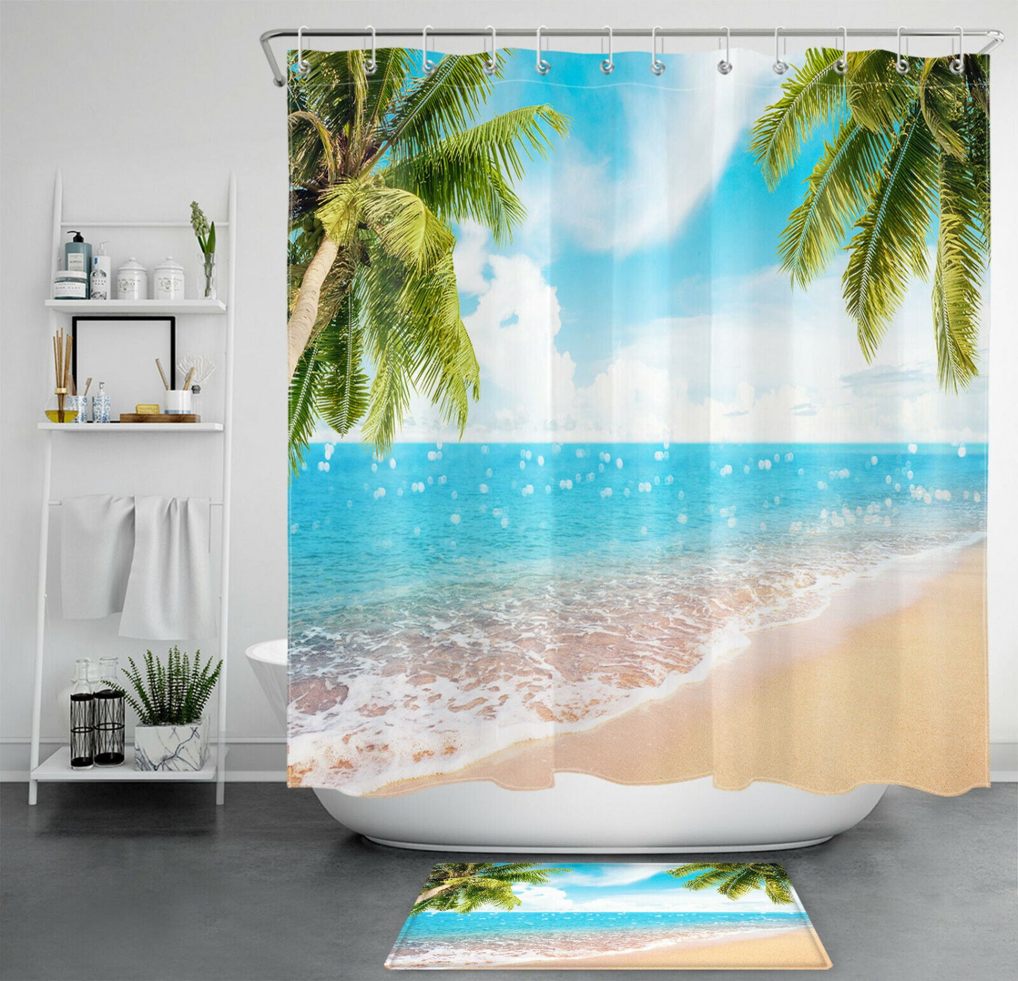 Tropical Palm Tree Bathroom Decor Set Exotic Oasis Shower Curtain