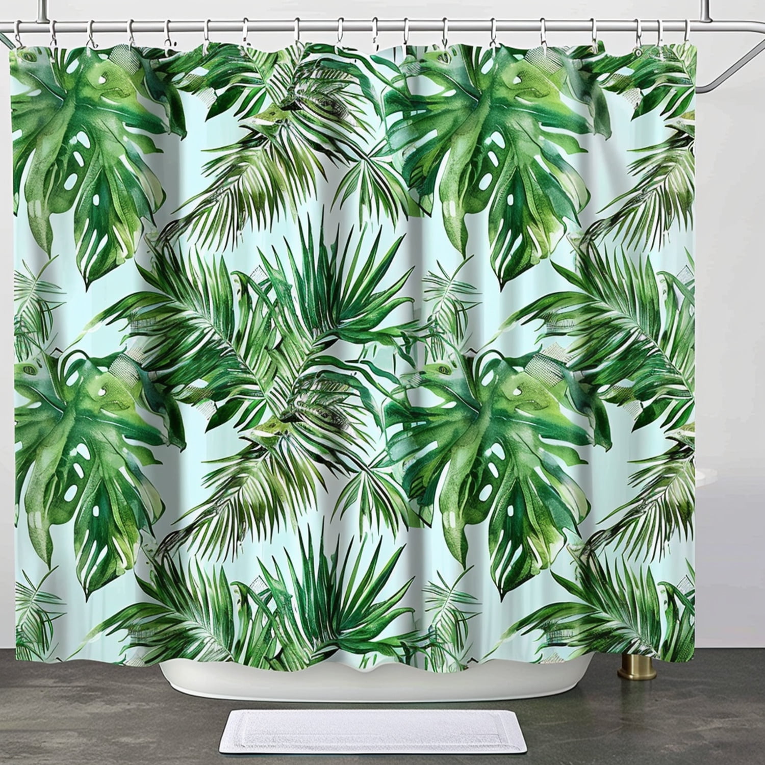 Tropical Palm Tree Bathroom Decor Set Green and Blue Towels & Shower