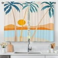 thumbnail image 1 of Tropical Palm Tree Beach Boho Kitchen Curtains, Sun Sea Ocean Mid Century Abstract Modern Aesthetic Small Short Cafe Window Curtain Over Sink Dining Room Decor Rod Pocket Drapes 2 Panels 36"x28", 1 of 6