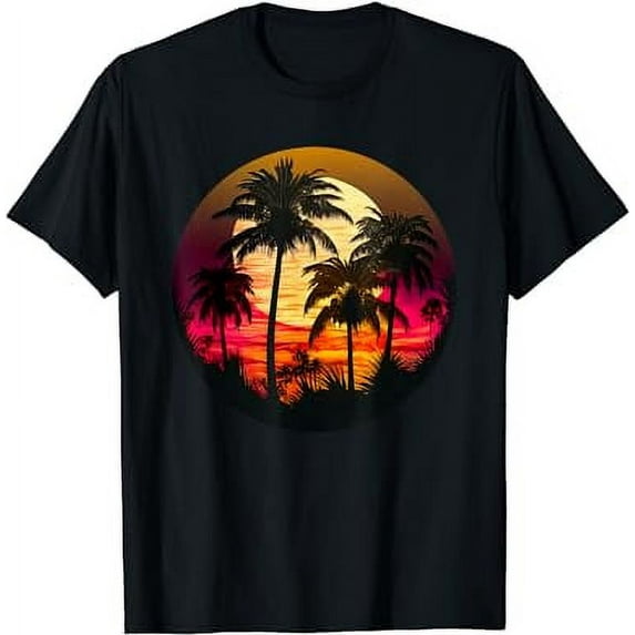 Tropical Palm Tree Beach Vacation Retro Summer Sunset T-Shirt