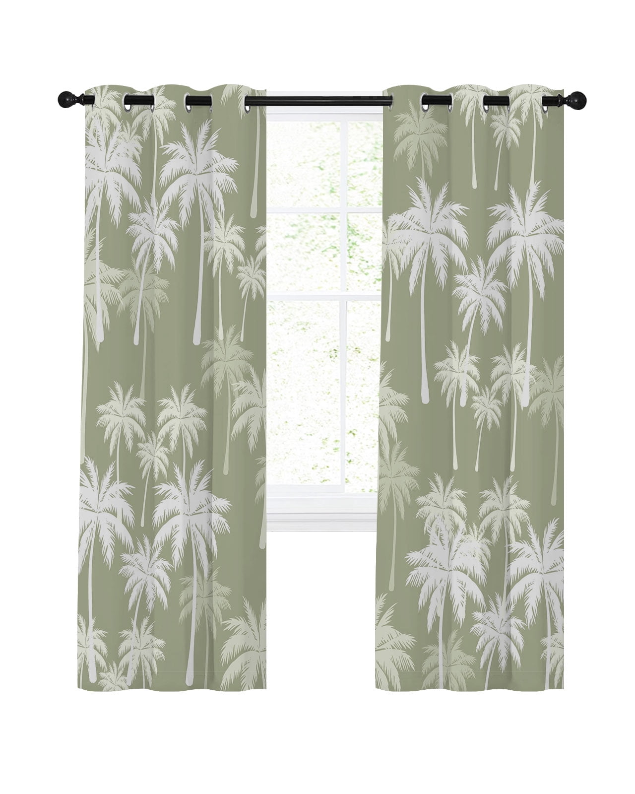 Tropical Palm Tree Blackout Curtains 45 Inches Length, Sage Green ...
