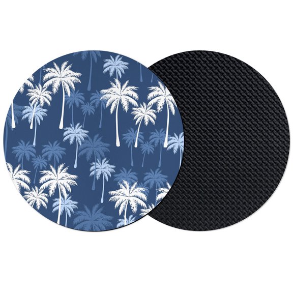 Tropical Palm Tree Coasters Set of 2, Absorbent Coasters for Drinks, Navy Blue White Plants Coastal Leaf Coaster for Desk Coffee Table Protection, Home Decor House Warming Gifts 4"