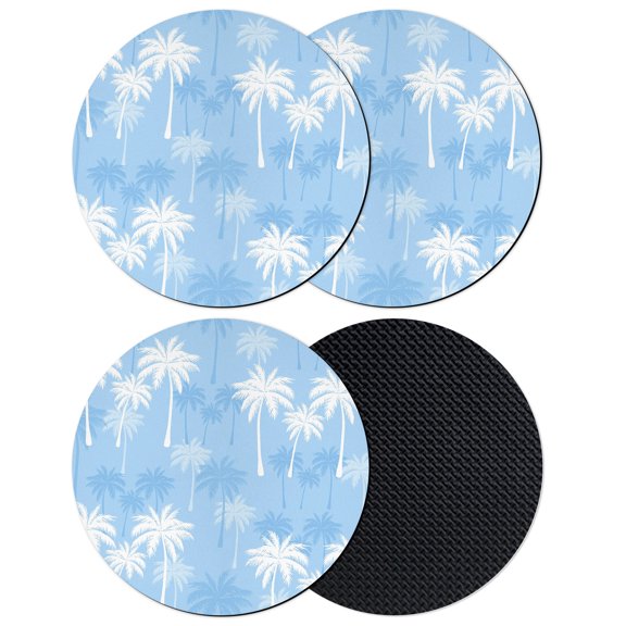 Tropical Palm Tree Coasters Set of 4, Absorbent Coasters for Drinks, Blue White Plants Coastal Botanical Leaf Coaster for Desk Coffee Table Protection, Home Decor House Warming Gifts 4"