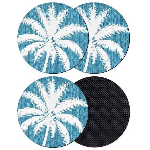 Tropical Palm Tree Coasters Set of 4, Absorbent Coasters for Drinks, Turquoise Summer Coastal Coconut Leaves Coaster for Desk Coffee Table Protection, Home Decor House Warming Gifts 4"