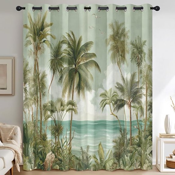 Tropical Palm Tree Curtains for Living Room, Jungle Plant Blackout Curtains for Bedroom Decor, Rainforest Grommet Thermal Blackout Window Drapes 42"W x 108"L (Pack of 2)