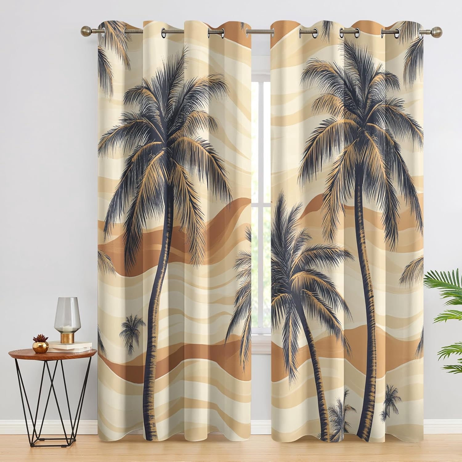 Tropical Palm Tree Curtains, Vintage Hawaiian Window Curtains, Abstract ...
