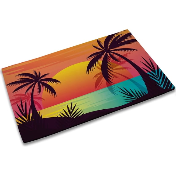 Tropical Palm Tree Door Mat,17 x 30 Inch Sunset Welcome Doormat Decorative Home Floor Mat,Non Slip Rubber Water Absorption for Outdoor Indoor Entrance Decor