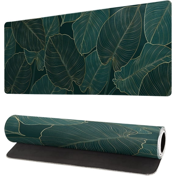 Tropical Palm Tree Extended Mouse Pad 27.6x11.8 Inch, Gaming Mouse Pads, Leaves Large Mousepad Computer Keyboard Mat Desk Pad with Non-Slip Base Waterproof with Stitched Edges for Gaming and Office