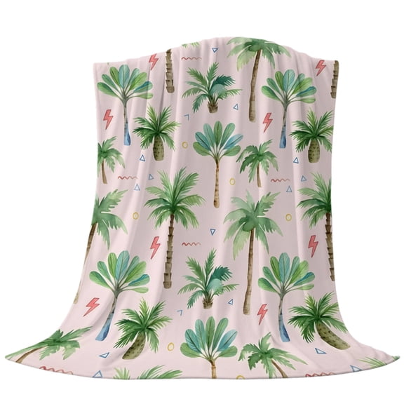 Tropical Palm Tree Fleece Throw Blanket Lightweight Lightning Summer Forest Pink Boho Fuzzy Flannel Throws Super Soft Cozy Flannel Blanket for Couch, Sofa, Bed, Travel 30"x40"