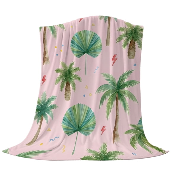 Tropical Palm Tree Fleece Throw Blanket Lightweight Lightning Summer Pink Boho Fuzzy Flannel Throws Super Soft Cozy Flannel Blanket for Couch, Sofa, Bed, Travel 30"x40"