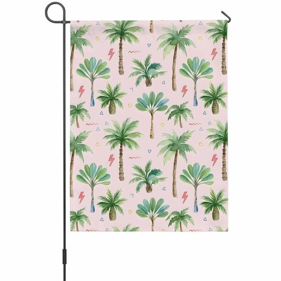 Tropical Palm Tree Garden Flag 12 x 18 Inches, Lightning Summer Forest Pink Boho Weather Proof Outdoor Patio Flags Double Sided Small Garden Decoration for Yard Outside Home