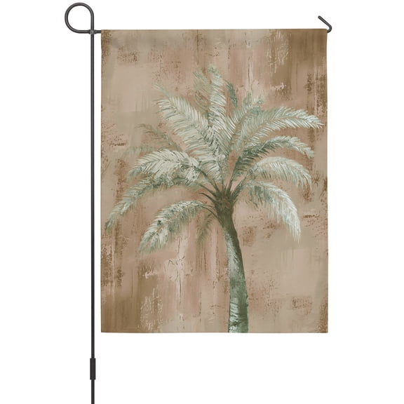 Tropical Palm Tree Garden Flags For Outdoor, Coastal Vintage Beach Island Brown Graffiti Botanical Small Double Side Yard Flags Weather Proof Garden Decor for Lawn Outside Holiday 12 x 18 Inches