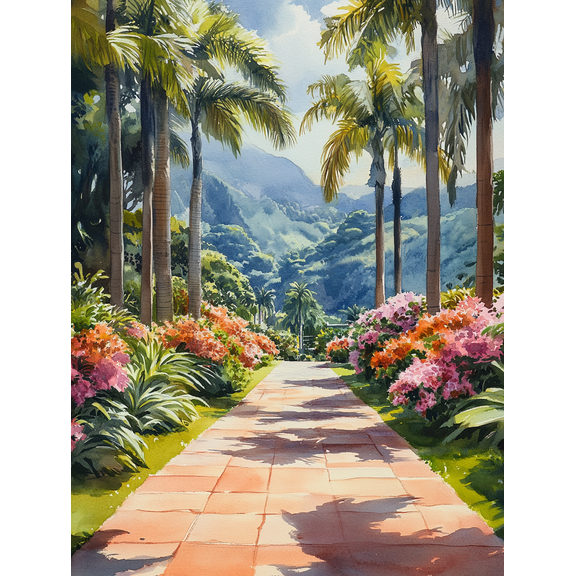 Tropical Palm Tree Garden Path Canvas Wall Art Suitable for Living Room Office Hotel Lobby and Spa Decor.