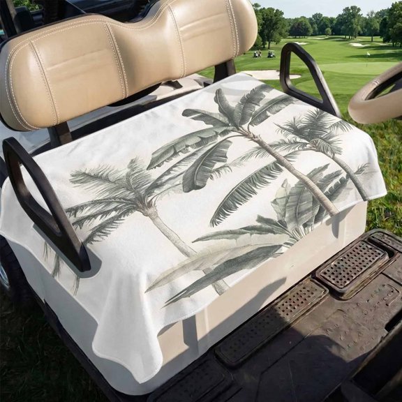Tropical Palm Tree Golf Cart Seat Covers, Vintage Summer Beach Botanical Retro Leaf Golf Cart Seat Towel Blanket Soft Microfiber 2 Passenger Club Car Bench Protector 51 x 31 in