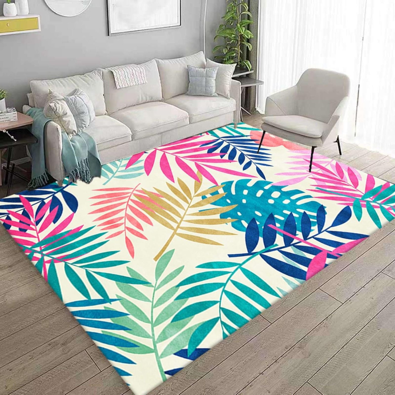 Tropical Palm Tree Leaves Area Rug,Summer Jungle Turtleback Banana Leaf ...