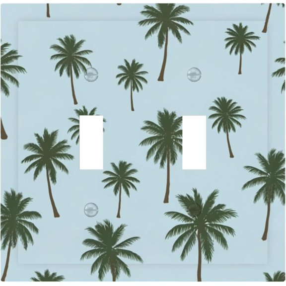 Tropical Palm Tree Light Switch Cover Plate Light Green Decorative Palm Leaf Toggle Light Switch Wall Plate Midsize 2-Gang 4.88" x 4.92" Double Switch Cover