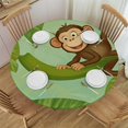 thumbnail image 1 of Tropical Palm Tree Monkey Round Tablecloth with Elastic Edge,Spill Proof Washable Table Cover Mat, 1 of 8