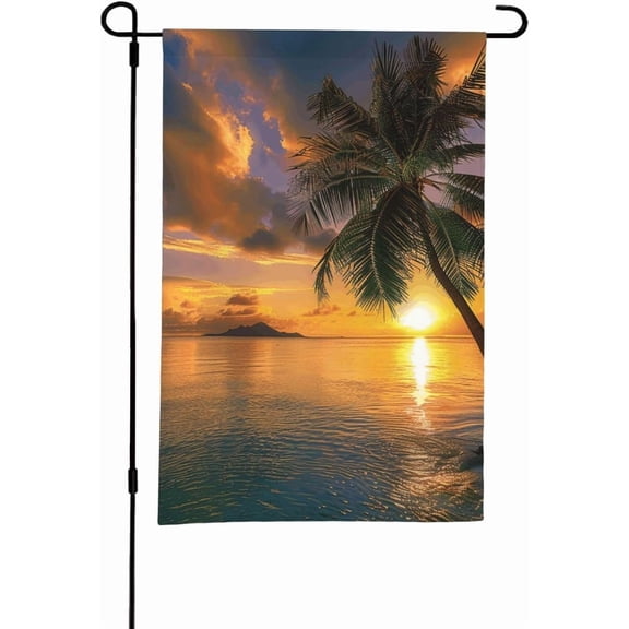 Tropical Palm Tree Ocean Sunset Printed Garden Flag 12x18 Inch Indoor Outdoor Decoration