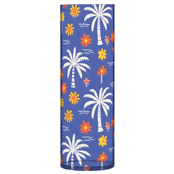 Tropical Palm Tree Pattern Vase Flower Vase Clear Unbreakable Plastic Tall Decorative 11.8in