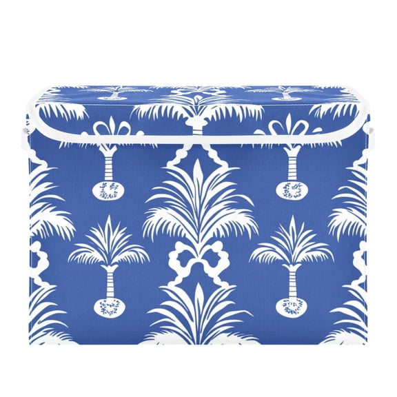 Tropical Palm Tree Pattern in White Foldable Storage Bin with Lid and Handle Collapsible Storage Box 16.5 x 12.6 x 11.8 inches