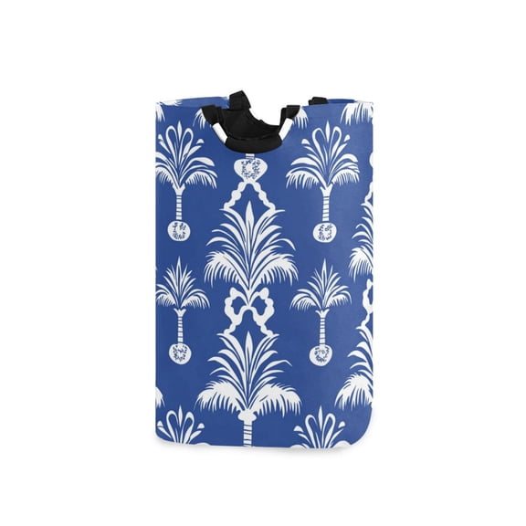 Tropical Palm Tree Pattern in White Laundry Basket with Handles Foldable Laundry Hamper Freestanding Washing Bin 50L