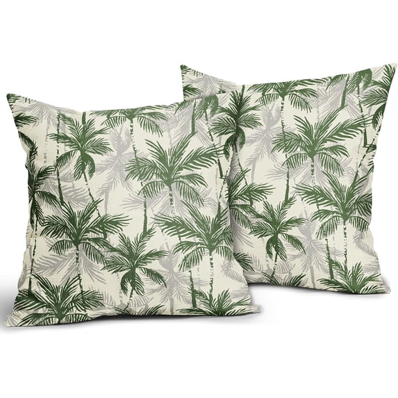 Tropical Palm Tree Pillow Covers 18x18 Inch Set of 2, Summer Green Grey Coconut Trees Outdoor Decorative Throw Pillow Cases Hawaiian Beach Cushion Covers Farmhouse Sofa Couch Bed Decor