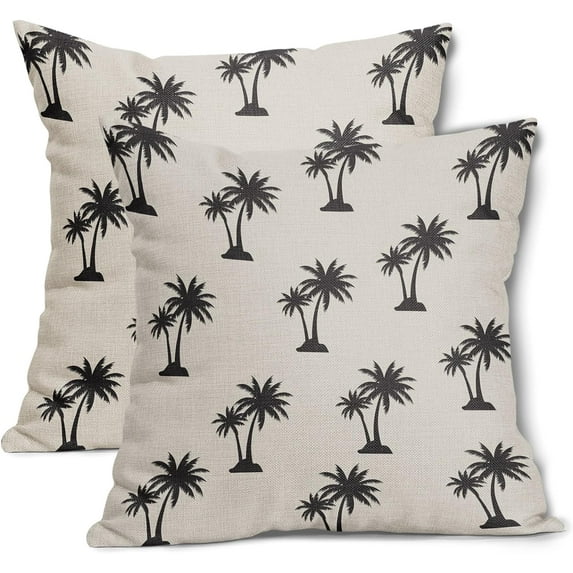 Tropical Palm Tree Pillow Covers 20x20 Inch Black Coconut Trees Coastal Plants Decorative Pillow Cases Summer Beach Vintage Cushion Covers Farmhouse Home Decor for Sofa Couch Outdoor Set of 2