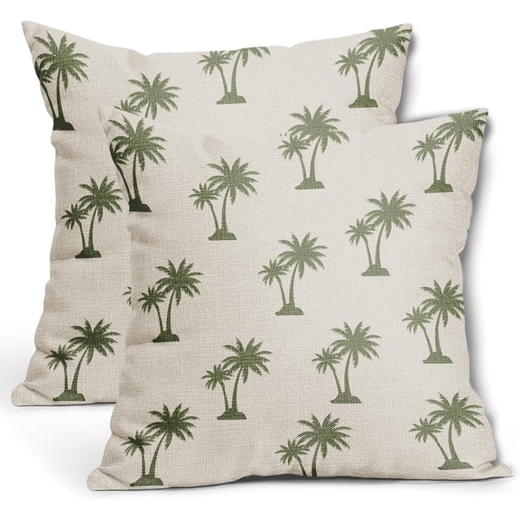 Tropical Palm Tree Pillow Covers 20x20 Inch Sage Green Coconut Trees Coastal Plants Decorative Pillow Cases Summer Beach Vintage Cushion Covers Farmhouse Home Decor For Sofa Couch Outdoor Set of 2
