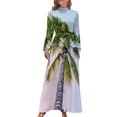 thumbnail image 1 of Tropical Palm Tree Print Women's Long Dress Long Sleeves Dress Vintage Dresses Party Maxi Dress High Waist Dress, 1 of 4