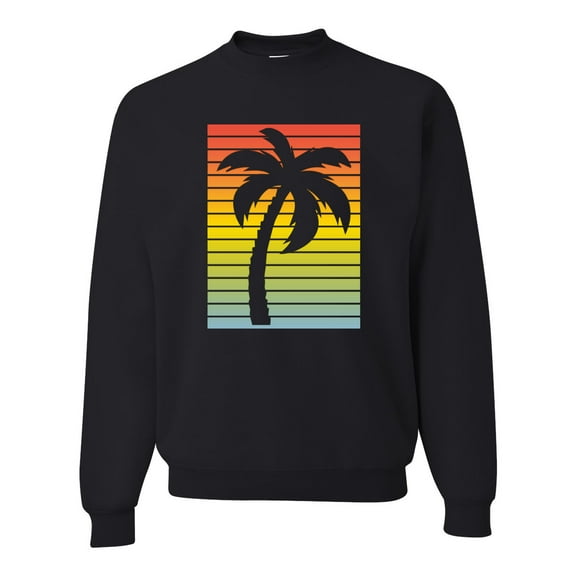 Tropical Palm Tree Silhouette | Mens Pop Culture Crewneck Graphic Sweatshirt, Black, Small