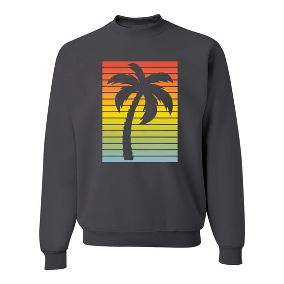 Tropical Palm Tree Silhouette | Mens Pop Culture Crewneck Graphic Sweatshirt, Charcoal, 3XL